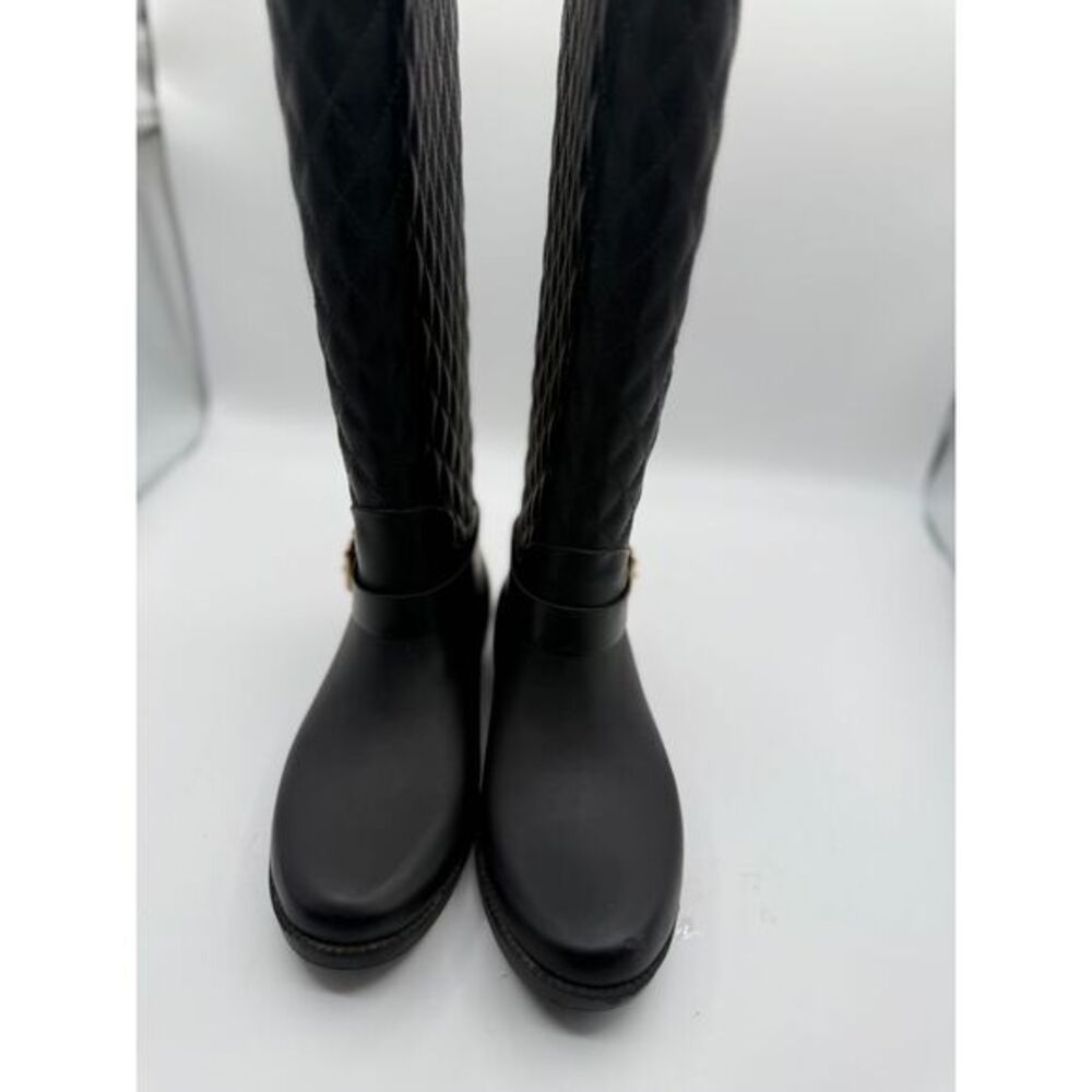 GUESS Black Quilted Rain Boots Gold Buckle Tall Waterproof Winter Boots
